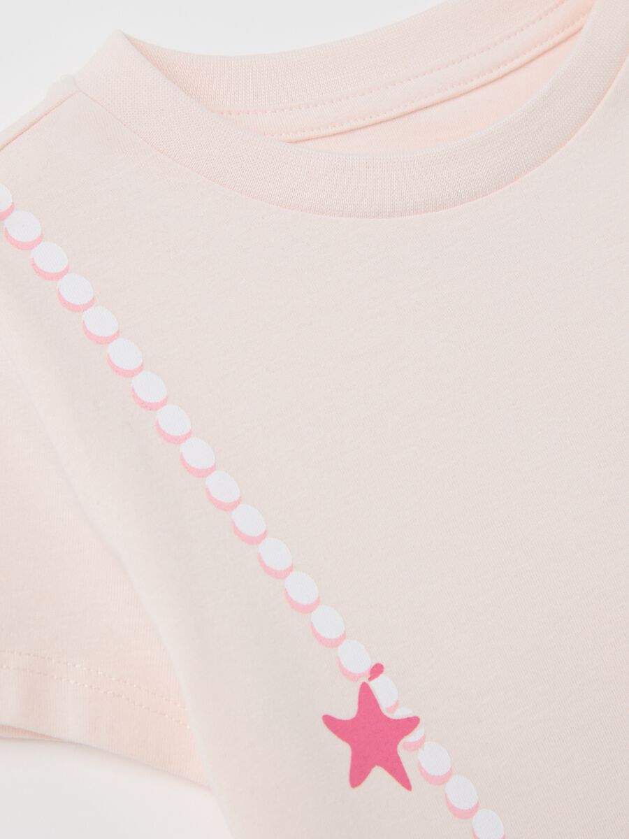 Pink T-shirt in cotton with glitter print_3