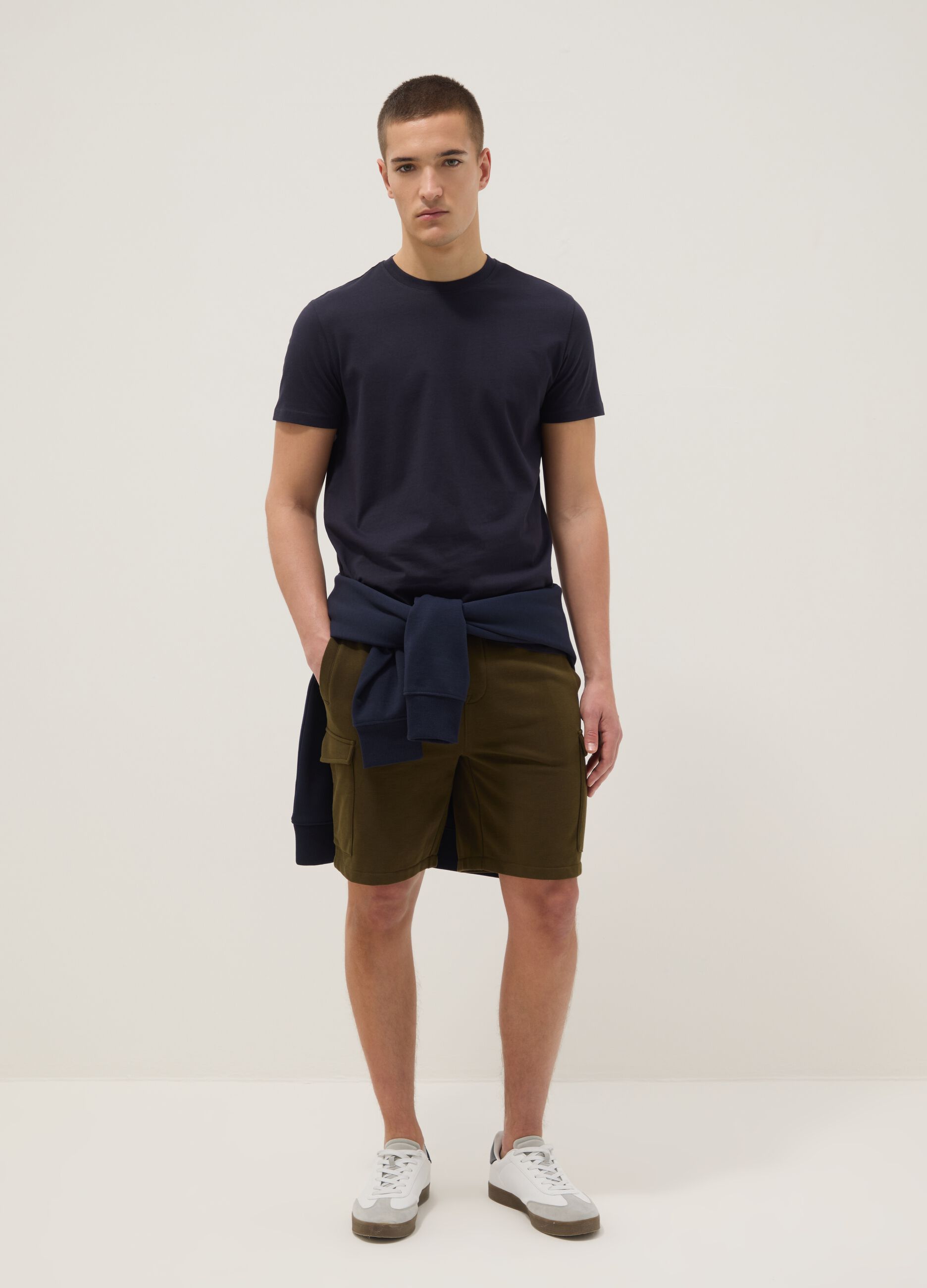 Blue pure cotton short-sleeve T-shirt