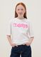 Girl's white oversized fit pure cotton t-shirt with writing_0