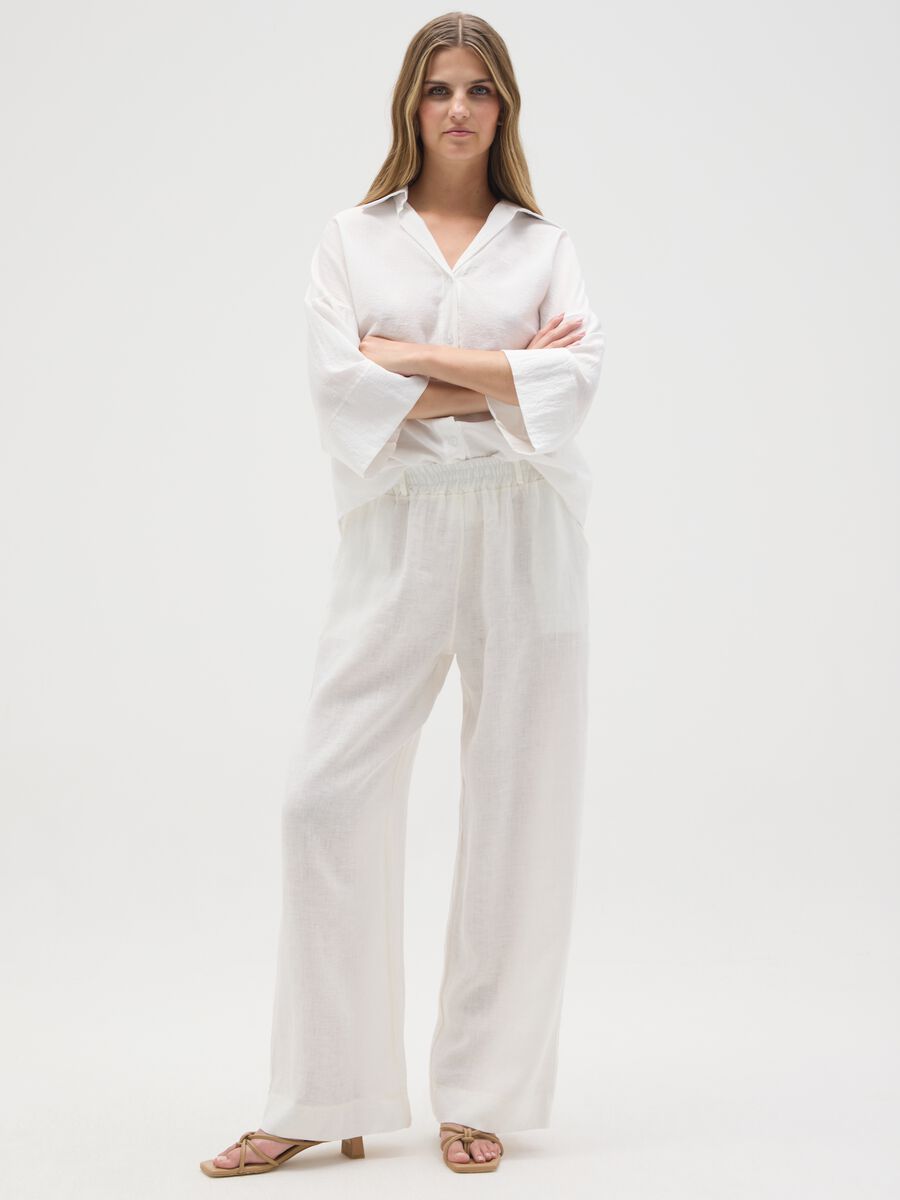 Women's Pure White Linen Regular Fit Trousers_0