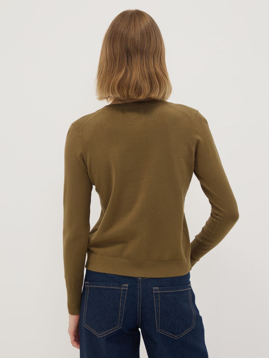 Green viscose-blend crew-neck cardigan, regular fit_3