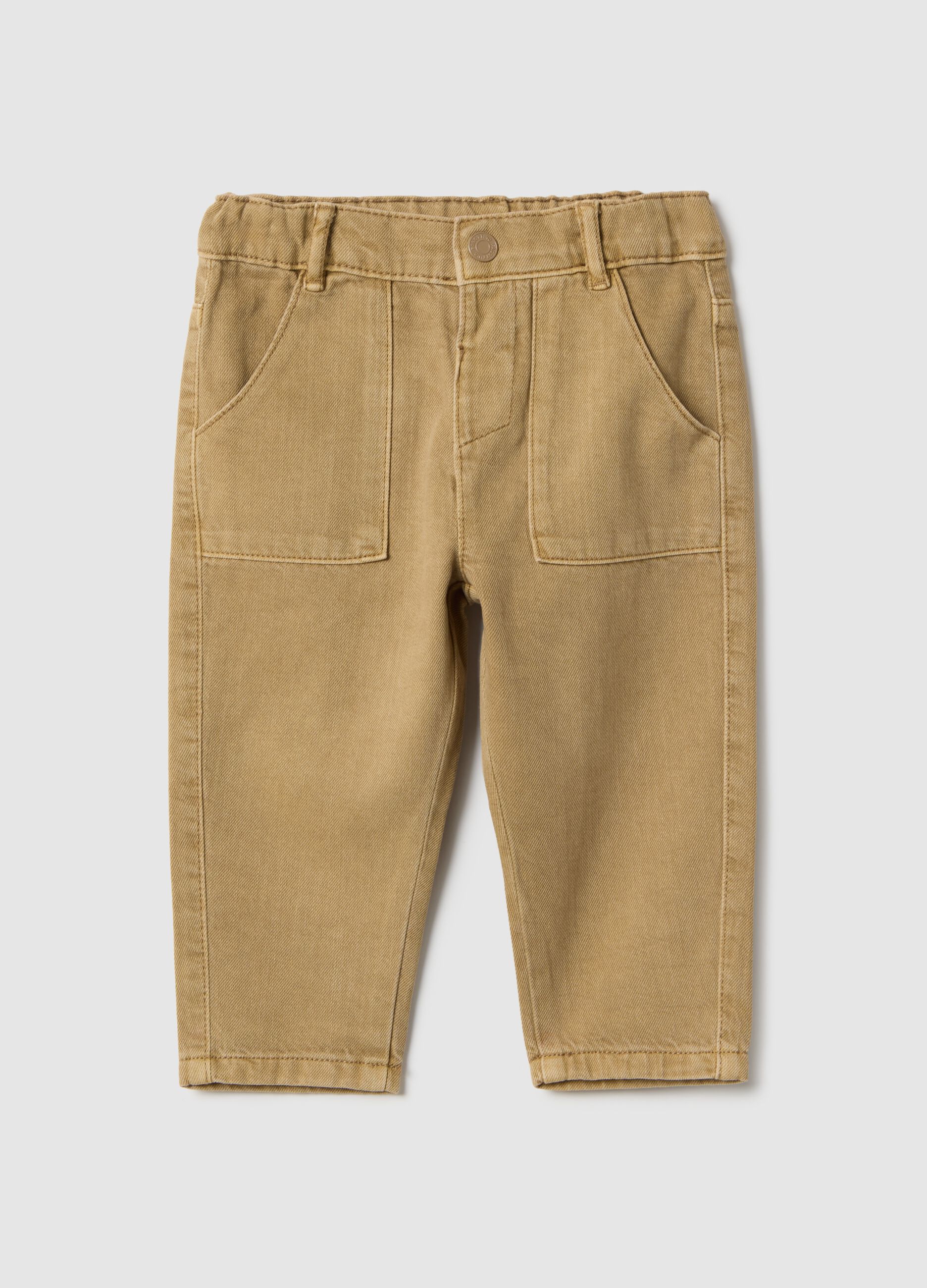 Beige pure cotton regular fit trousers for boys