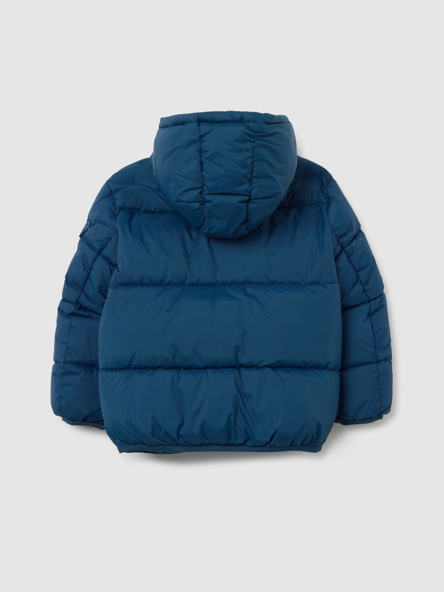 Piumino The Iconic Puffer blu petrolio da bambino con cappuccio_1