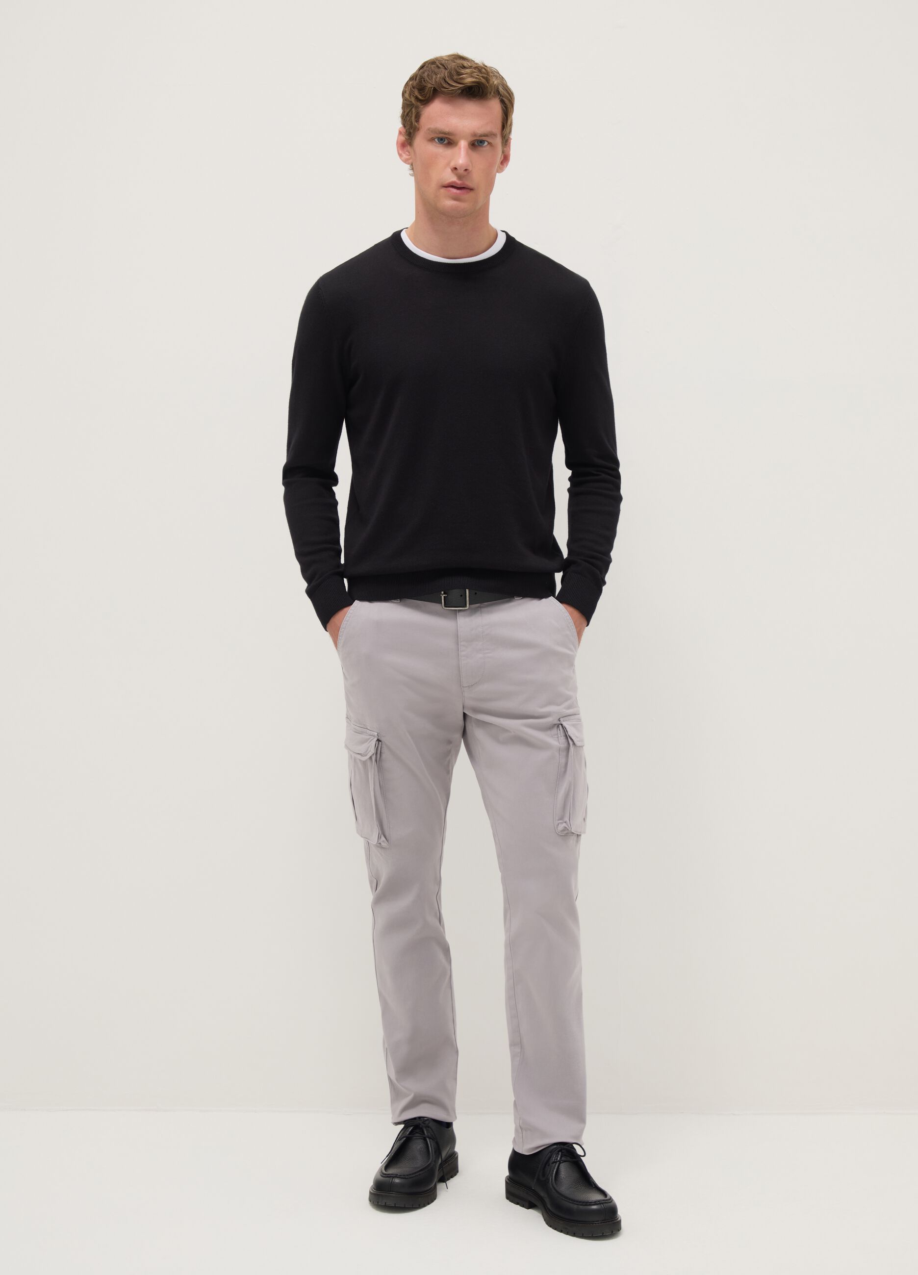 Grey slim fit stretch cotton cargo trousers