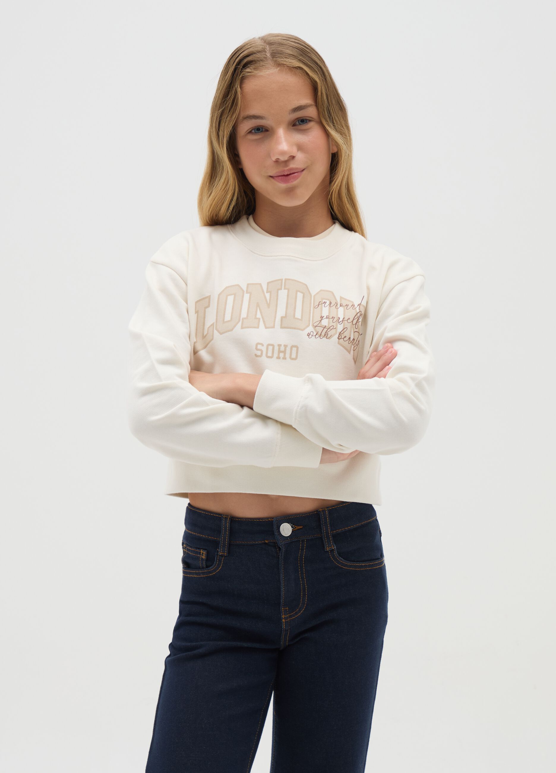 Girls' pure cotton white sweatshirt regular fit