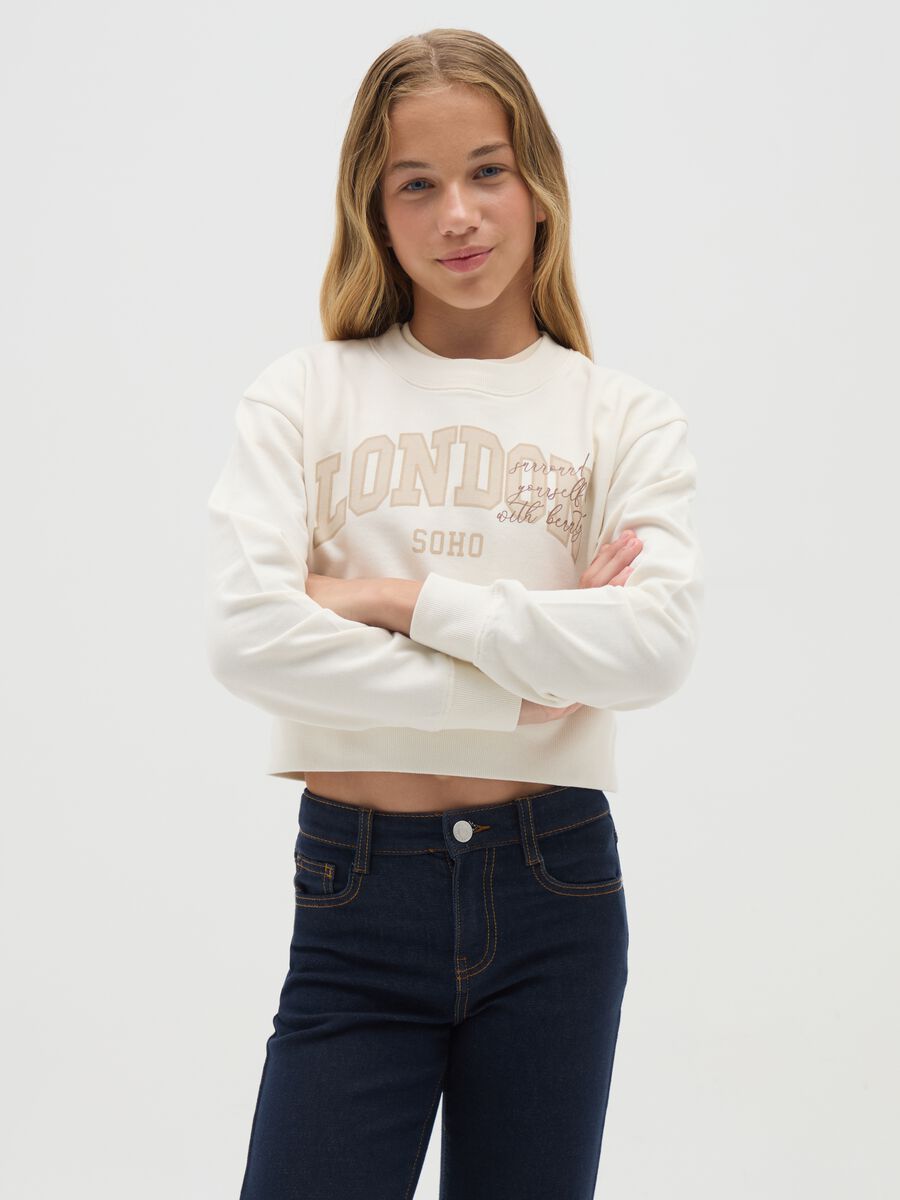 Girls' pure cotton white sweatshirt regular fit_0