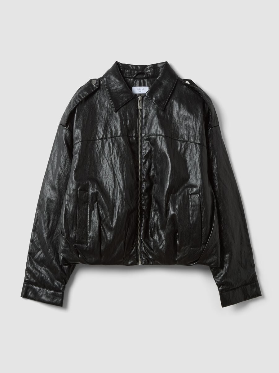 Giacca nera in misto cotone con zip regular fit_4