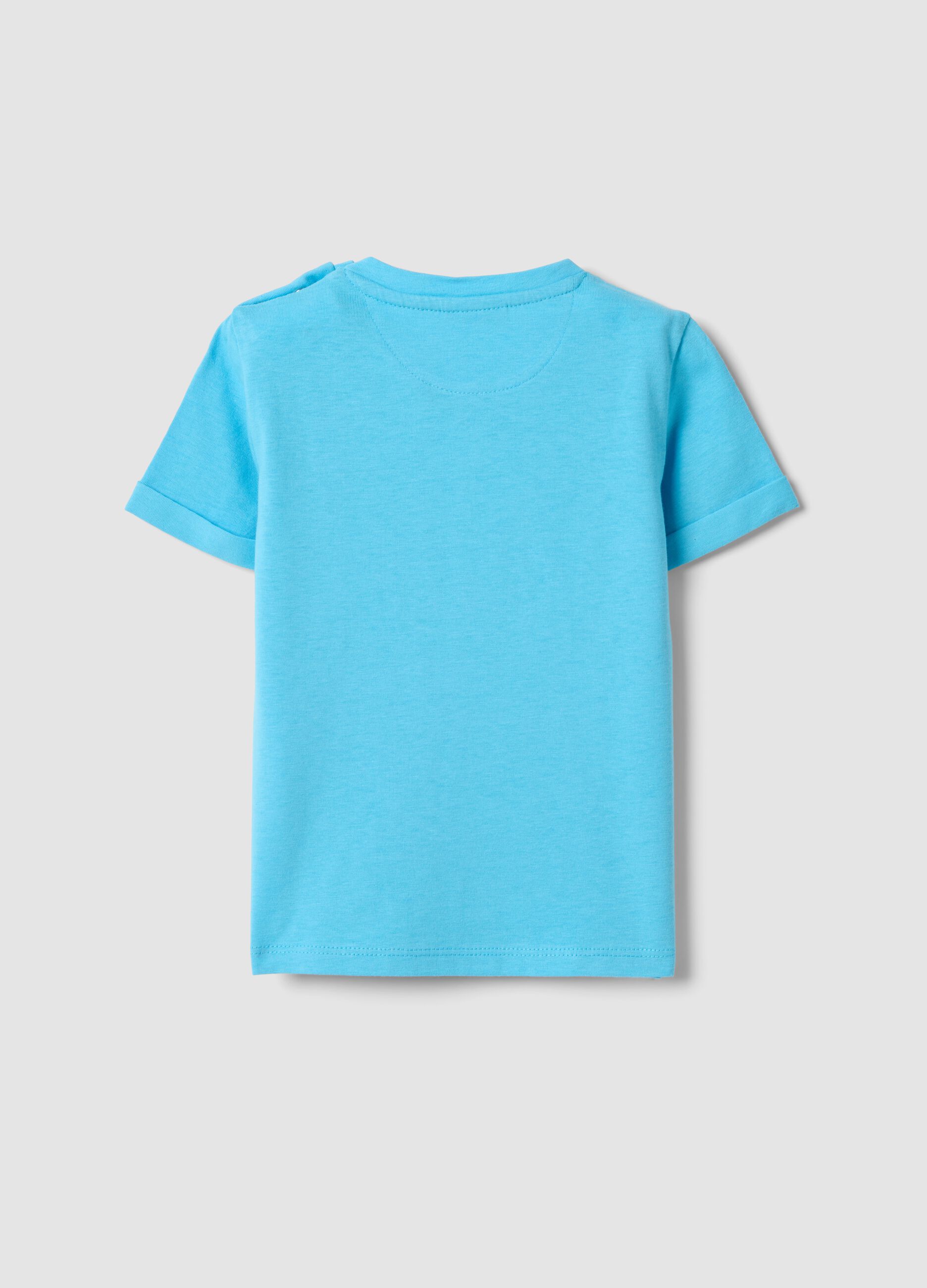 Light blue short-sleeve pure cotton T-shirt with appliqu&eacute; boat