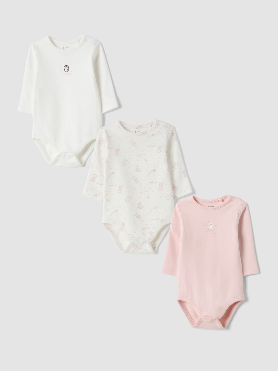 Tripack body rosa e bianchi in puro cotone organico a girocollo_0