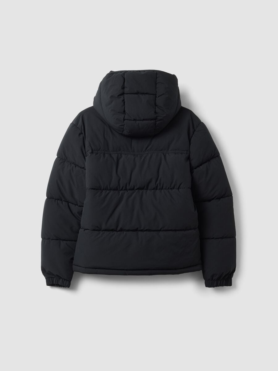 Giubbotto nero imbottito con cappuccio e zip water resistant over fit_2