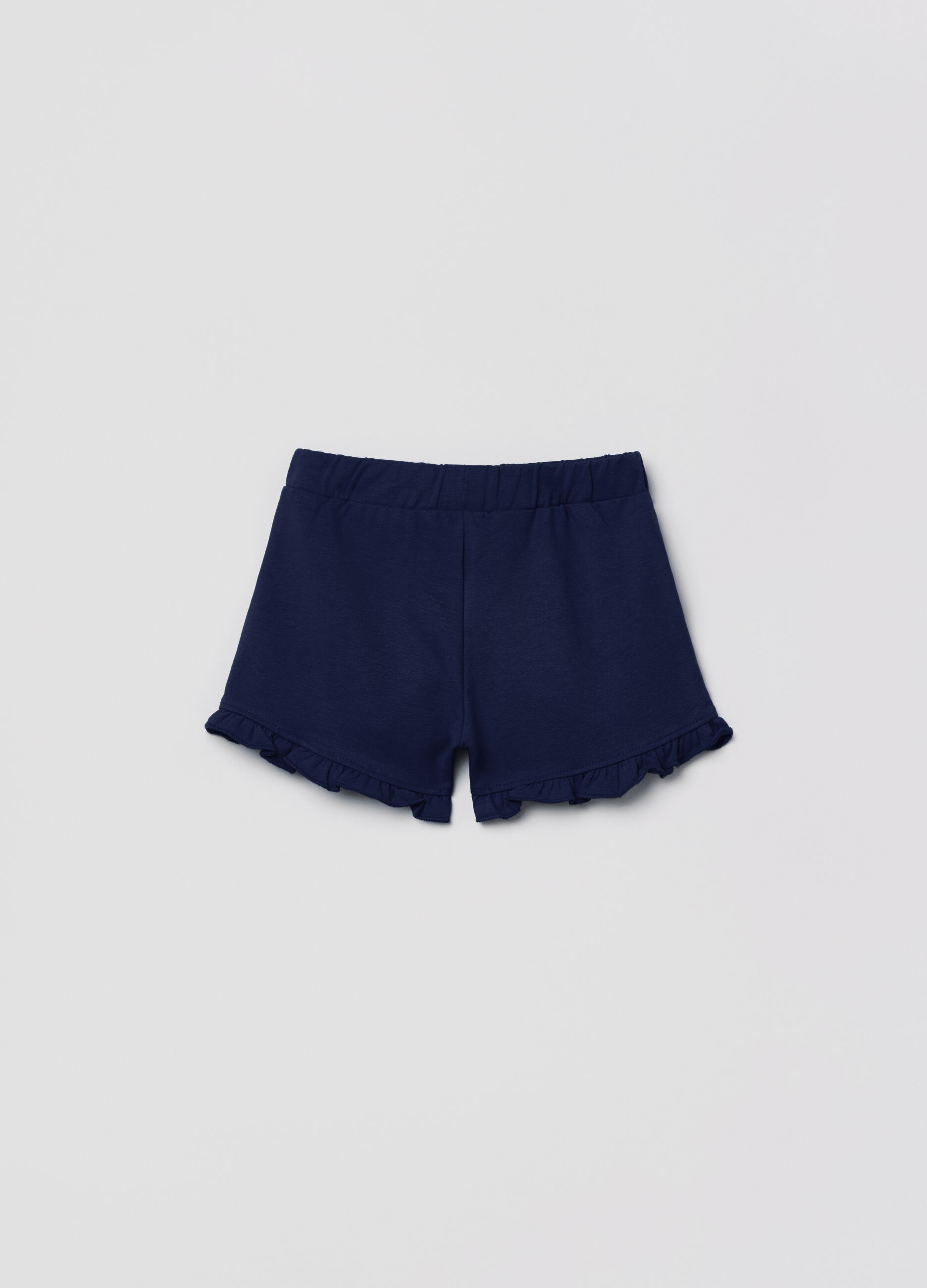 Shorts in cotone stretch con rouches_1