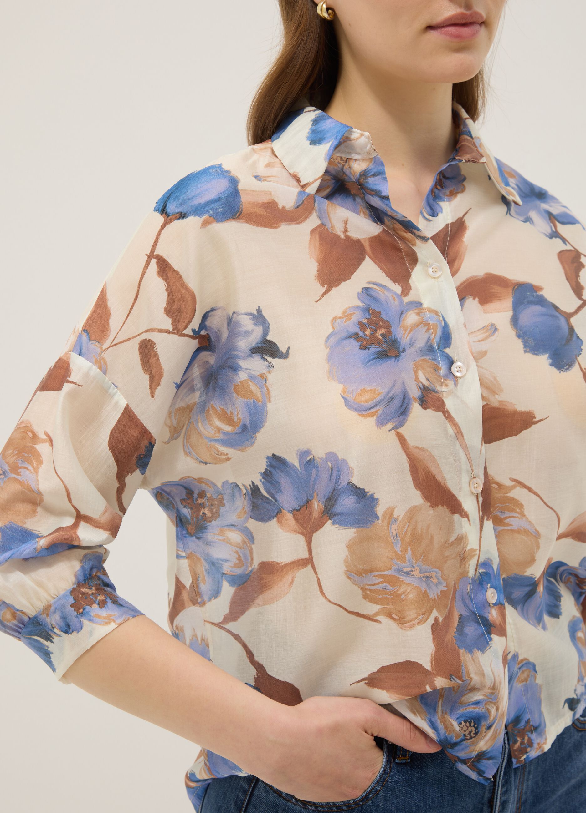 Regular-fit floral print viscose-blend shirt