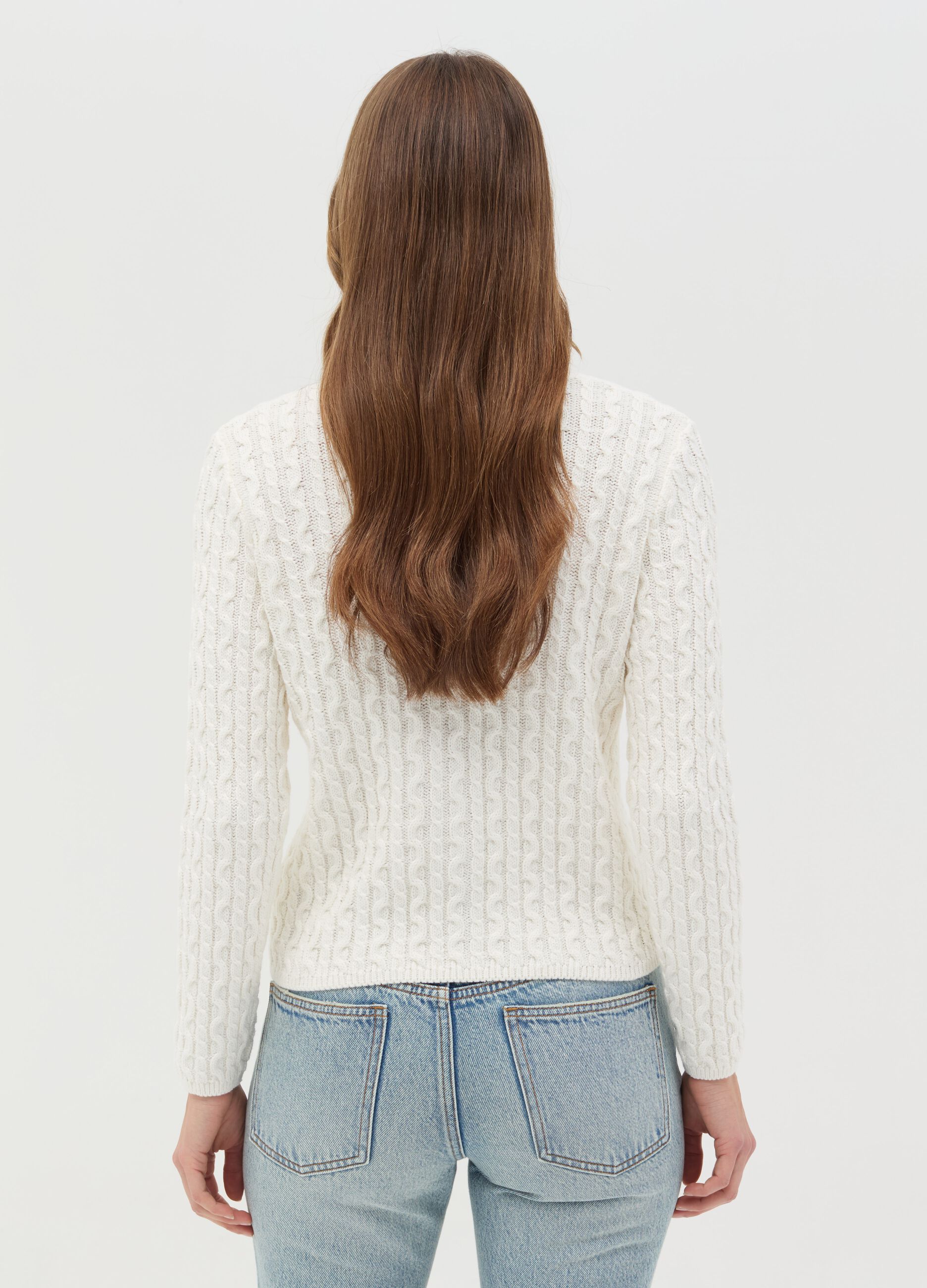 Cable-knit cardigan with golden buttons