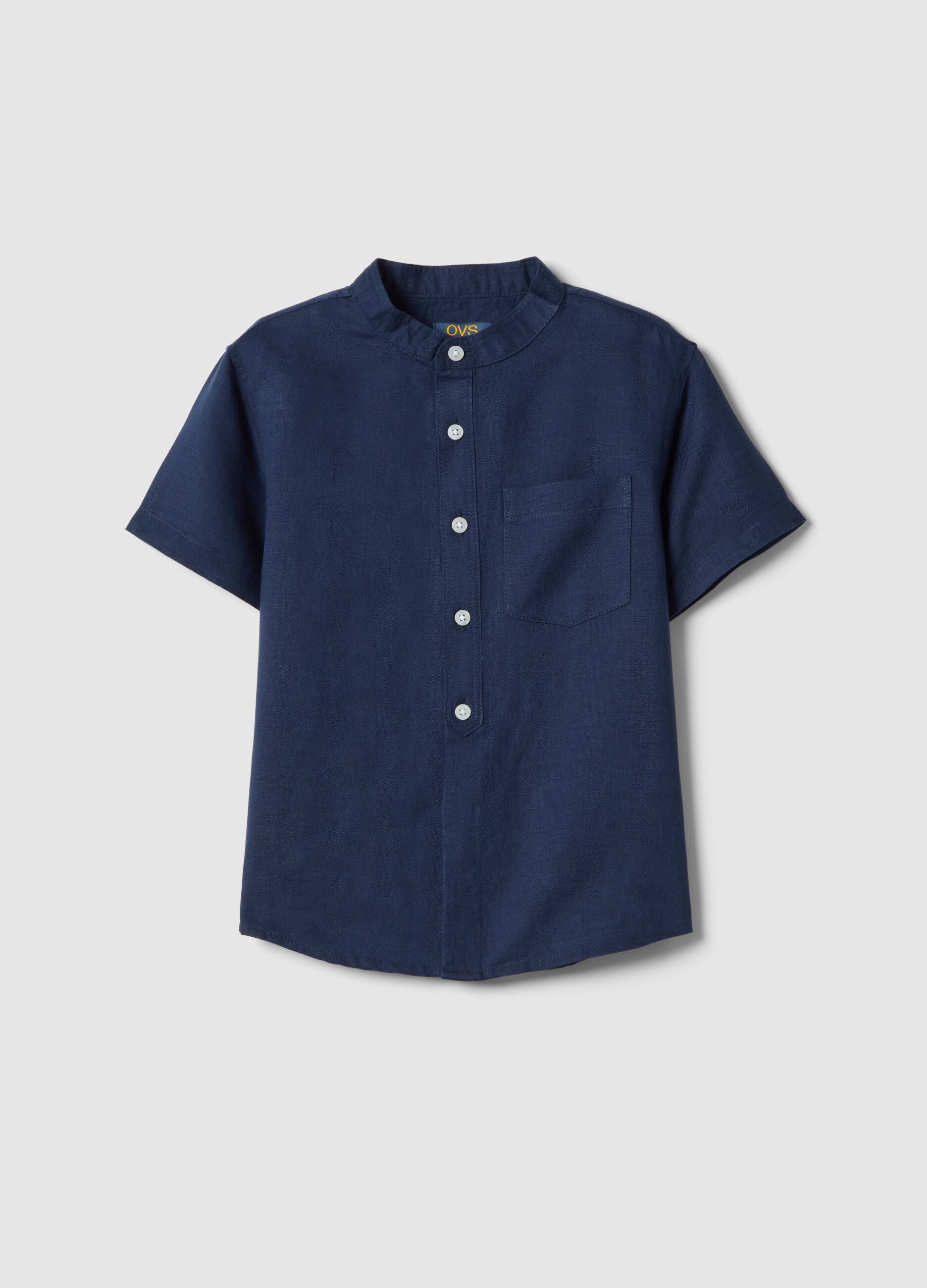 Boys' regular fit blue linen-cotton blend shirt
