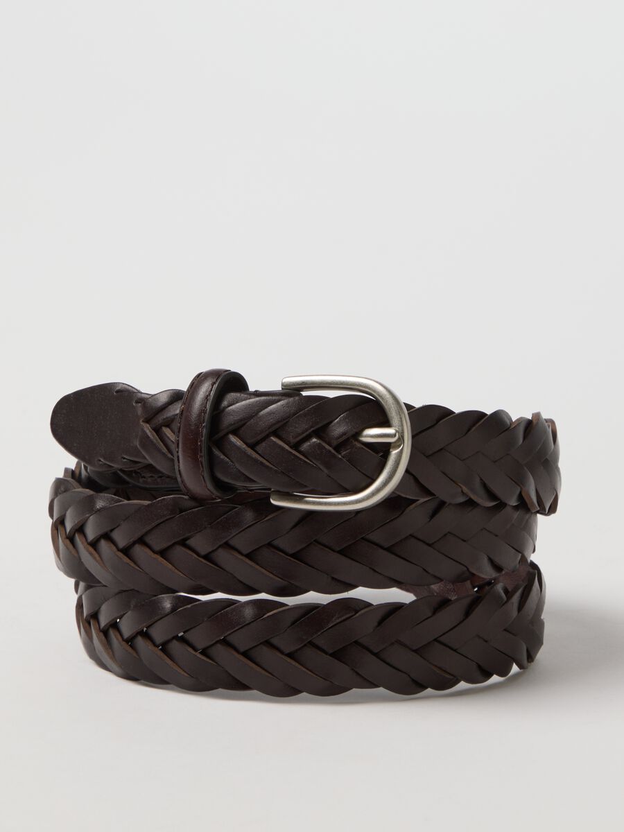 Cintura in vera pelle marrone intrecciata regular fit_3