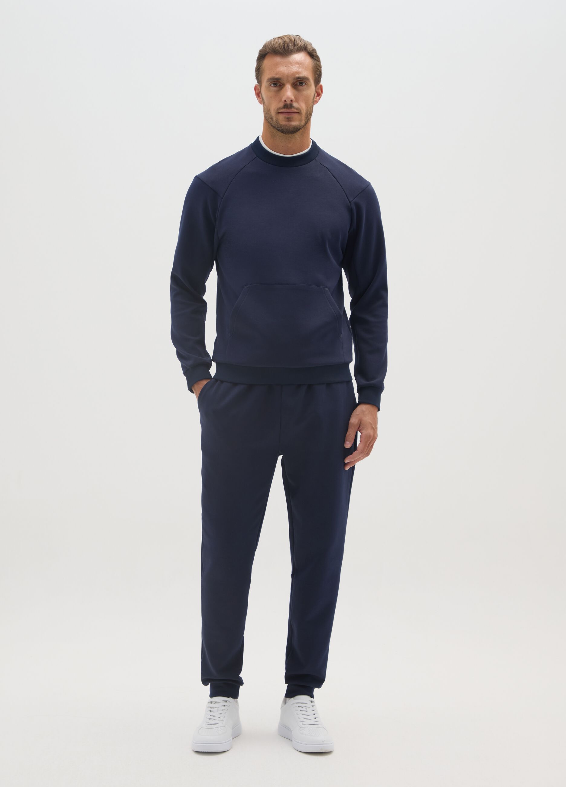 Blue Stretch Cotton Sports Trousers