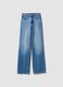 Light blue pure cotton high-waisted wide-leg denim jeans_0