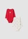 2-pack baby bodysuits in red and off-white organic cotton with print_0
