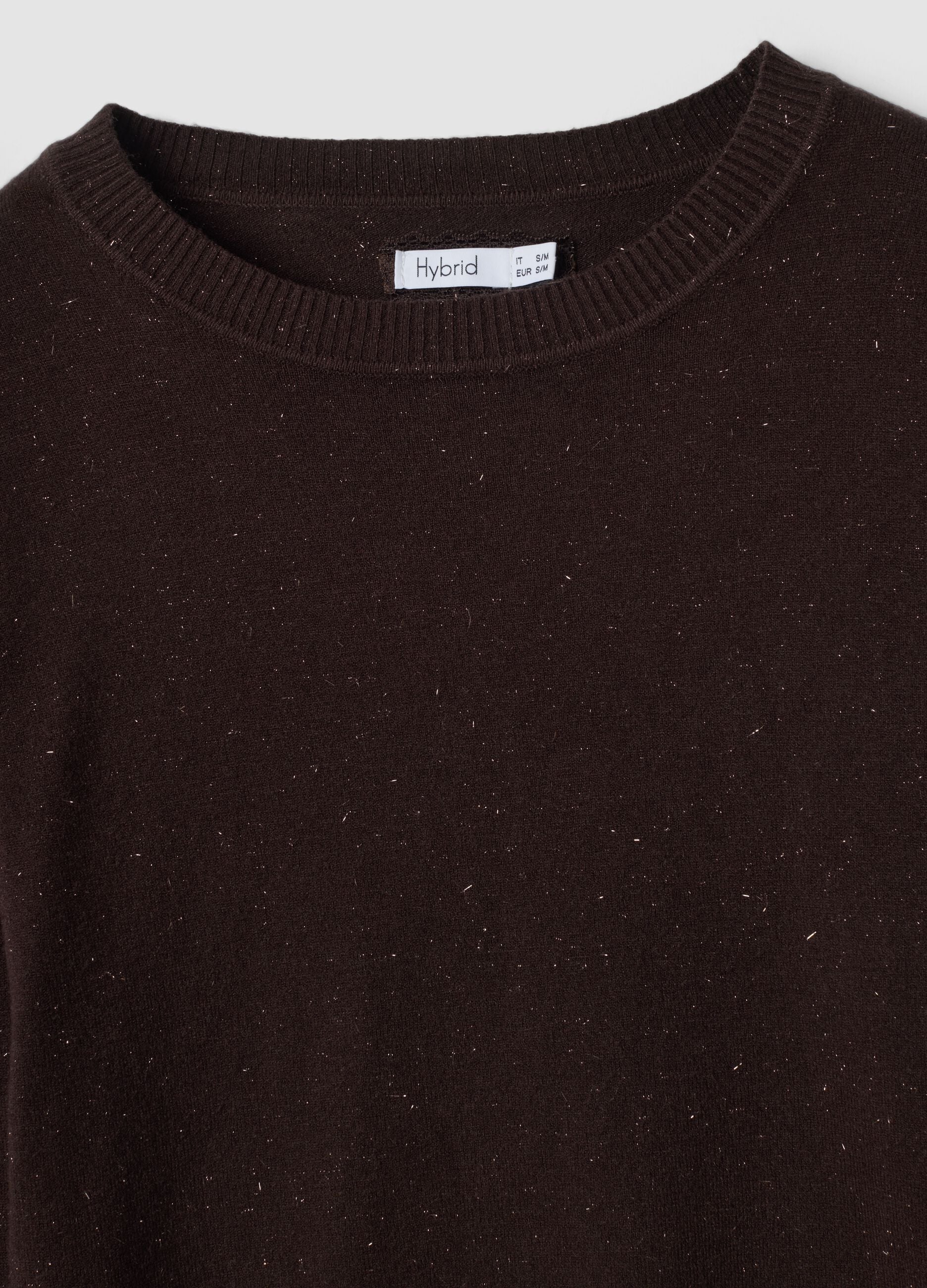 Brown viscose-blend top with m&eacute;lange yarns