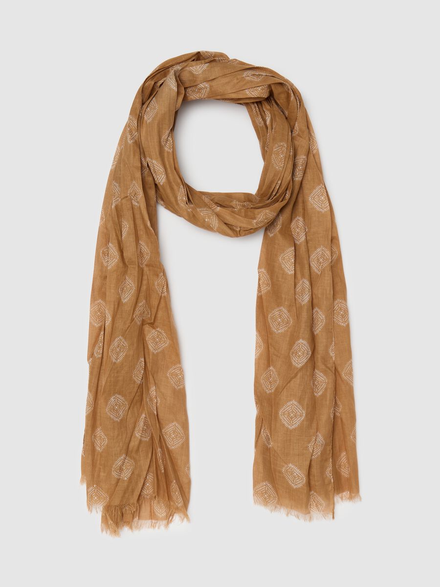 Yellow cotton scarf with geometric motifs_0