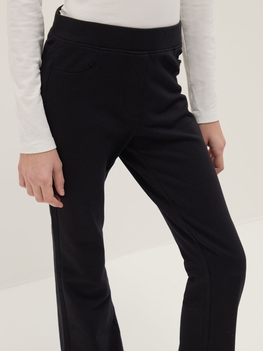 Girls' Regular Fit Black Stretch Cotton Treggings_2