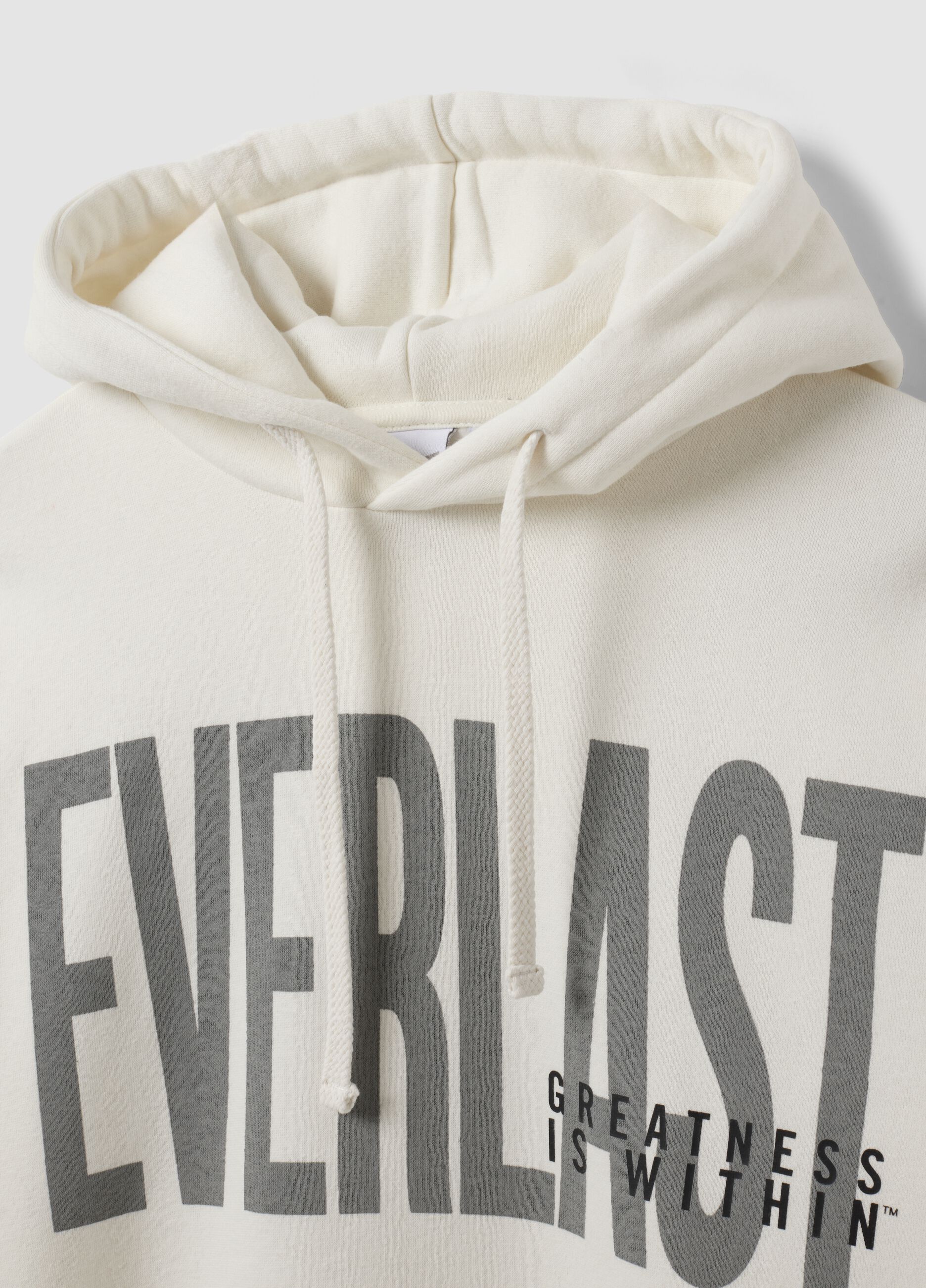 White cotton-blend hoodie with front print