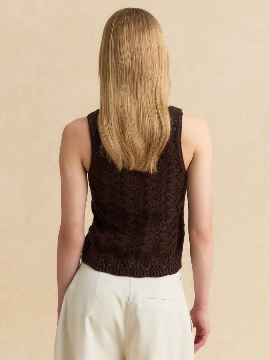 Brown pure cotton crochet tank top_3