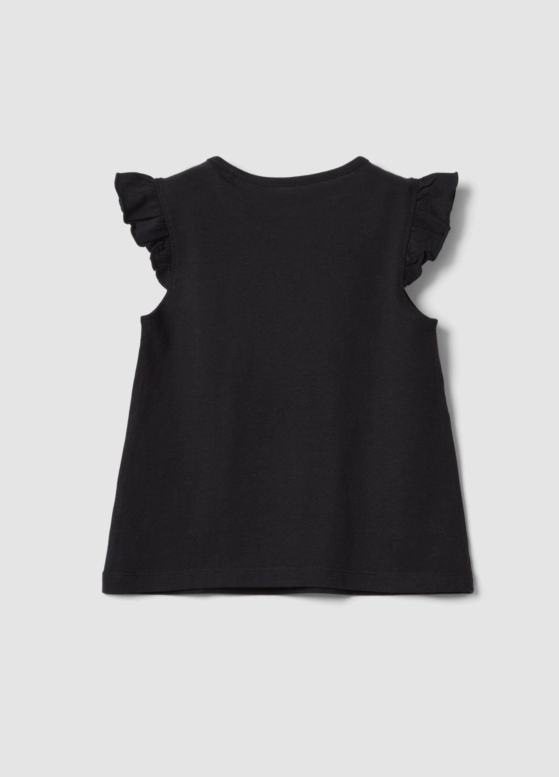 Black organic cotton tank top with frills