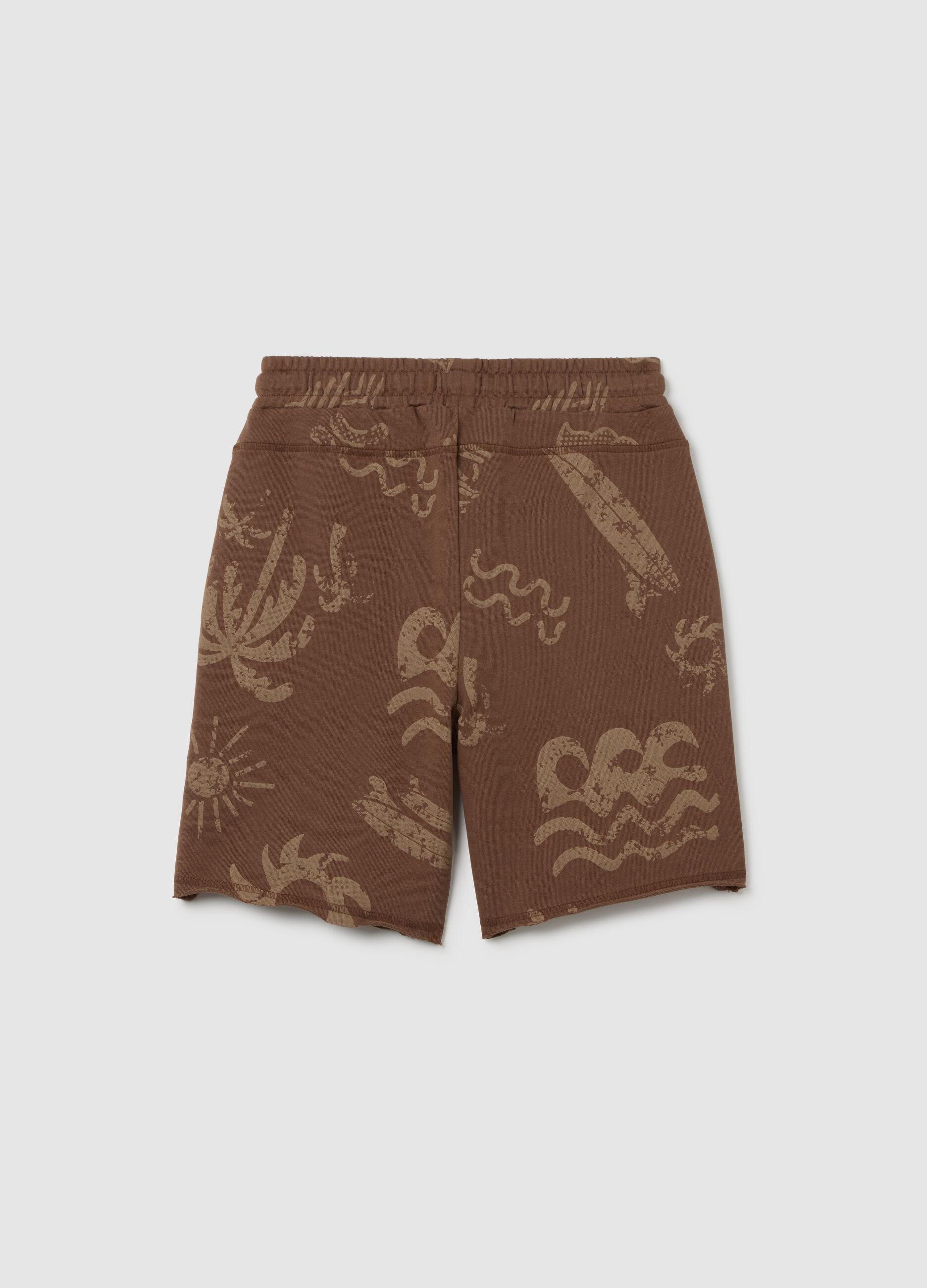 Brown boys' cotton shorts with regular fit print