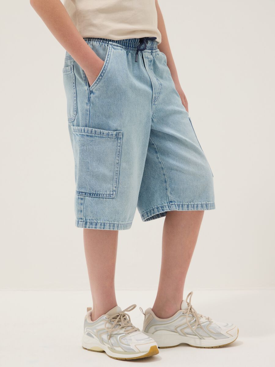 Shorts baggy denim azzurri in misto cotone da ragazzo regular fit_2