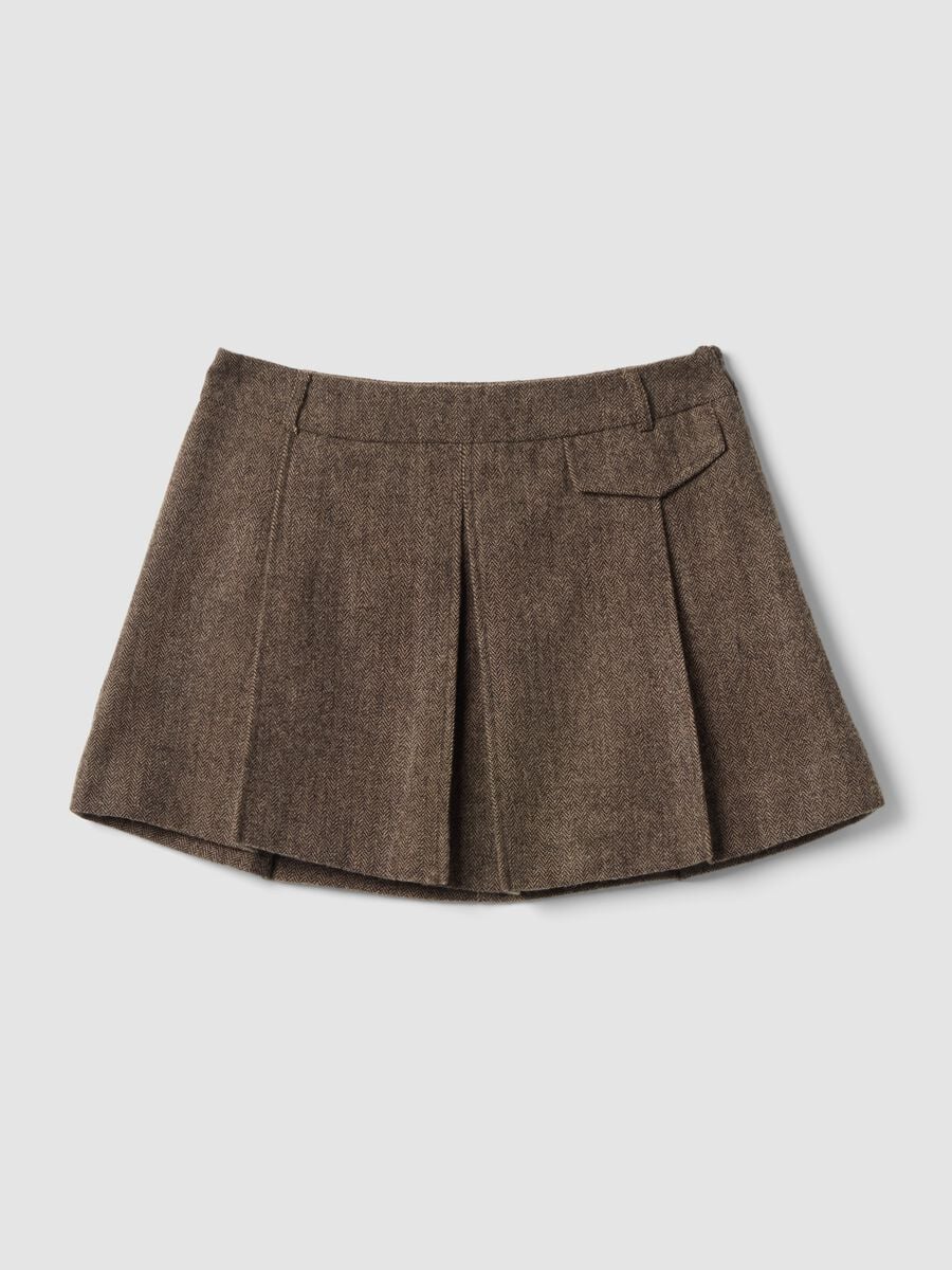 Brown flared skirt with pleats and structured belt_0