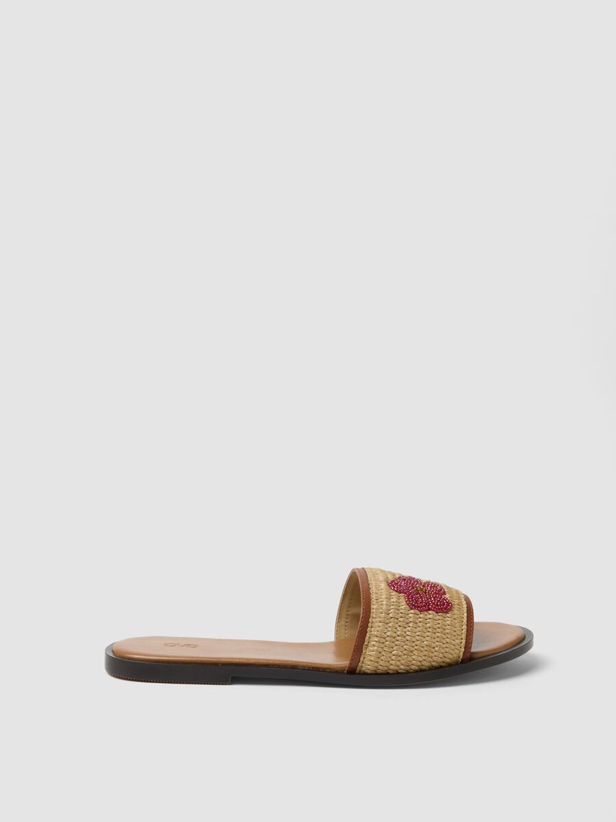 Beige flat sandals with braided embroidered strap_0
