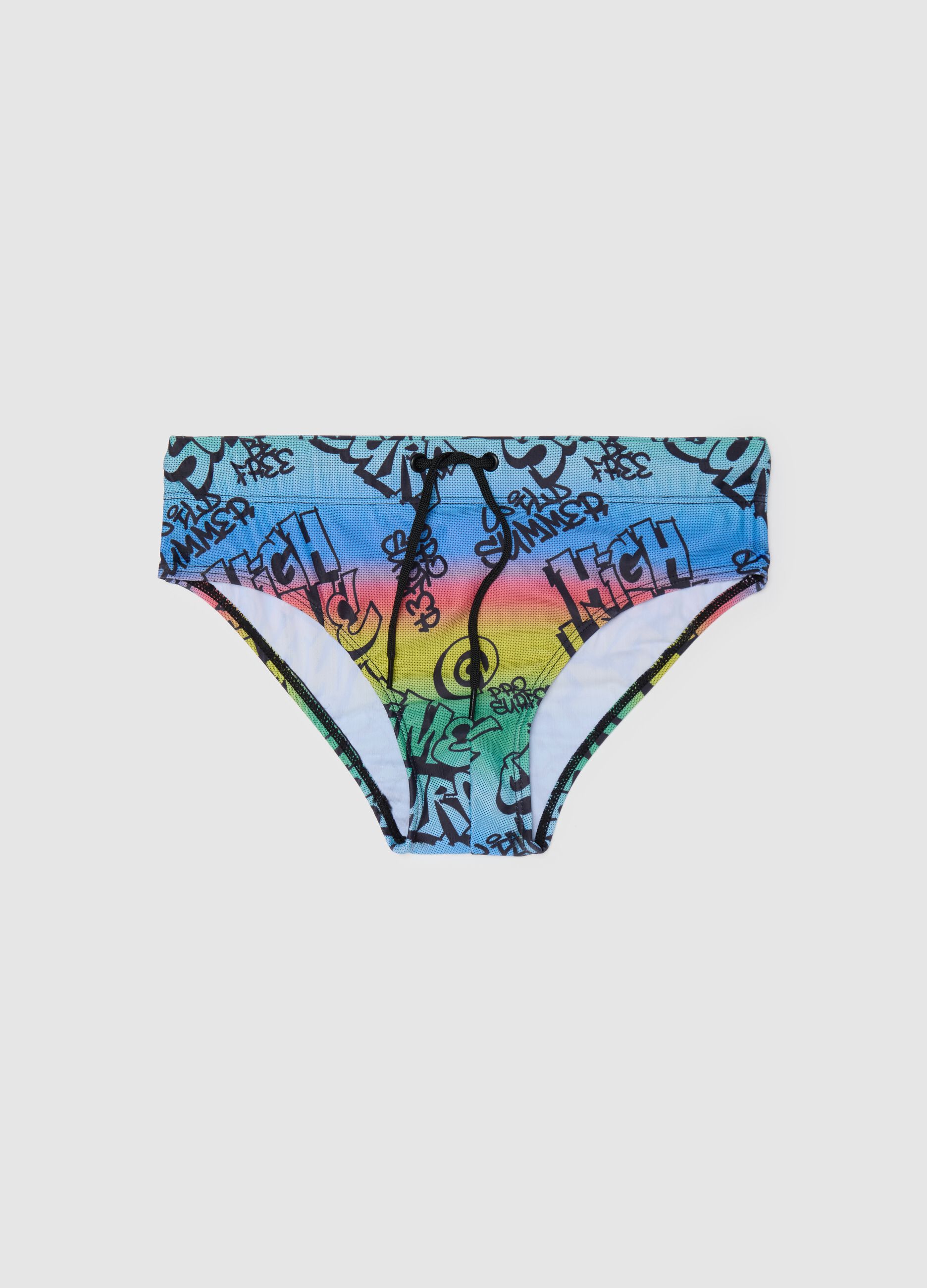 Boys’ swim briefs in multicoloured stretch fabric