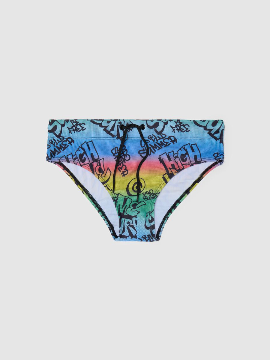 Boys’ swim briefs in multicoloured stretch fabric_0