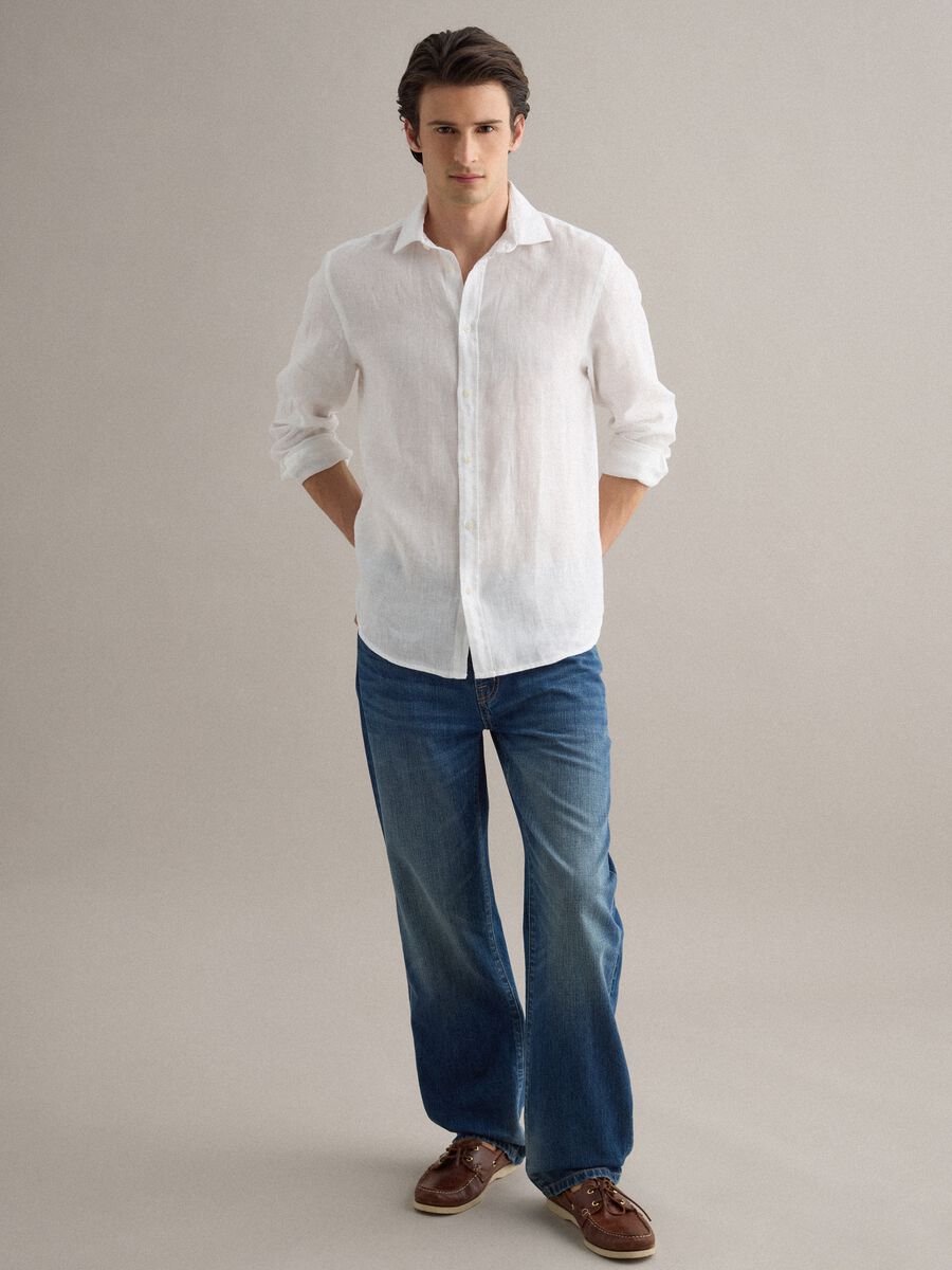Camicia a maniche lunghe in puro lino bianca regular fit_2