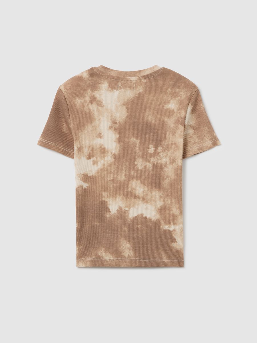 Brown short-sleeves T-shirt with tie-dye style_4