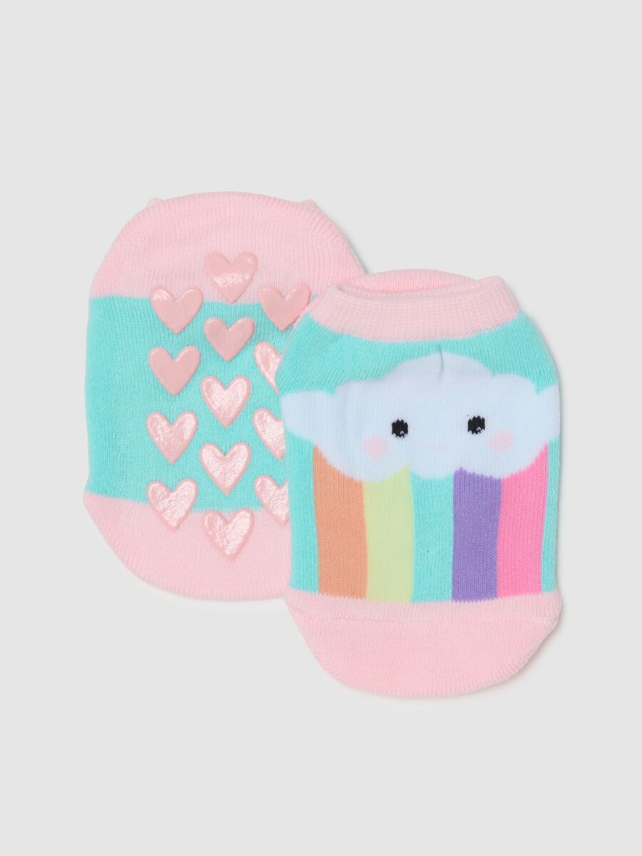 Multicolour cotton blend anti-slip socks for girls with prints_0