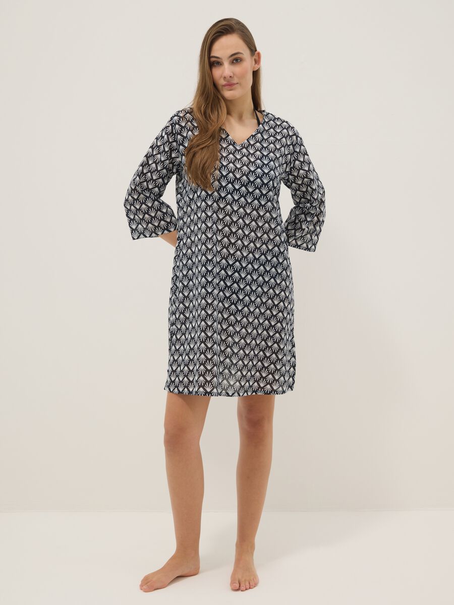 Multicolour pure cotton regular-fit beach cover-up with V-neck_1