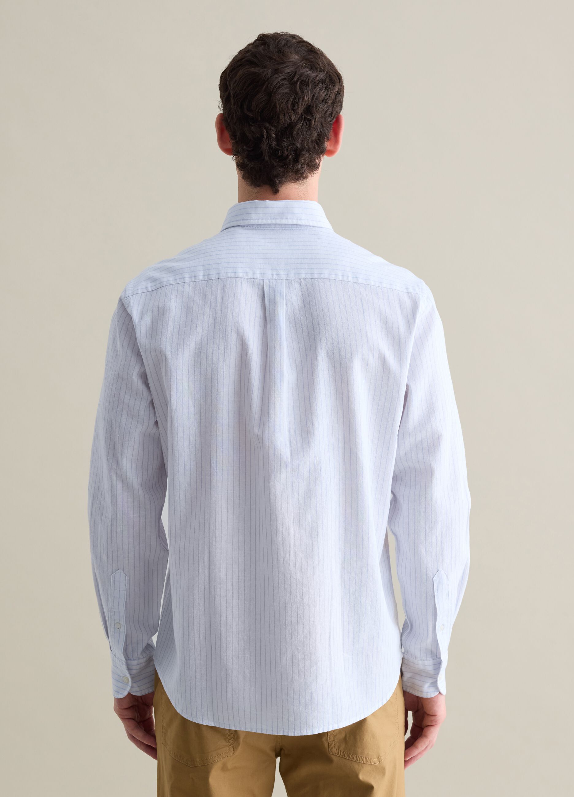 Light blue and white striped shirt in linen and cotton