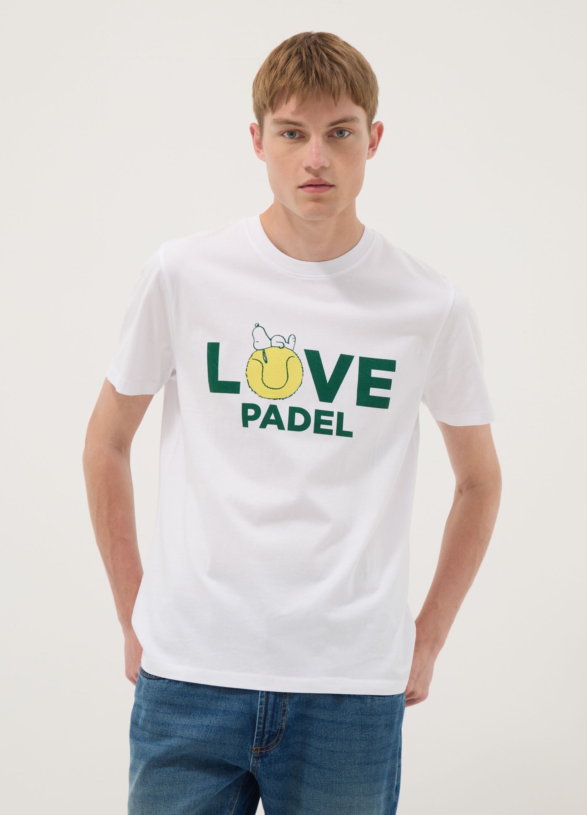 White pure cotton T-shirt with front print