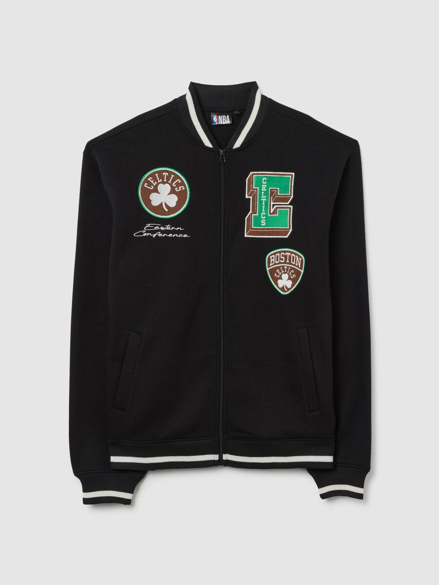 Giubbotto bomber in misto cotone nero con stampe Celtics_0
