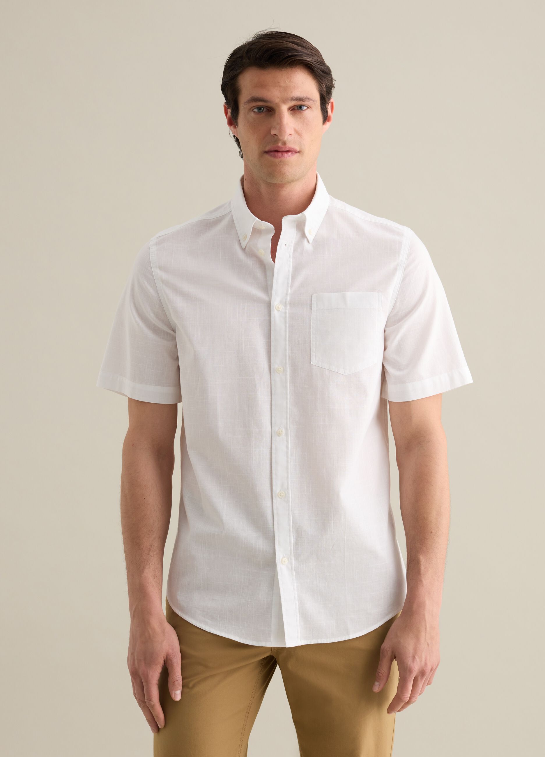 Men's white pure cotton regular fit shirt with chest pocket