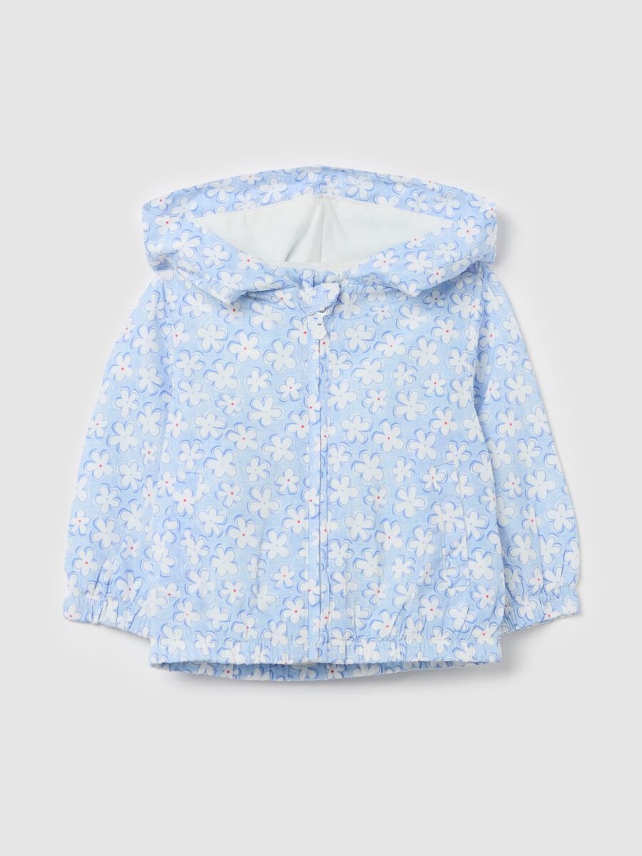 Waterproof jacket with hood and ditsy floral print_0