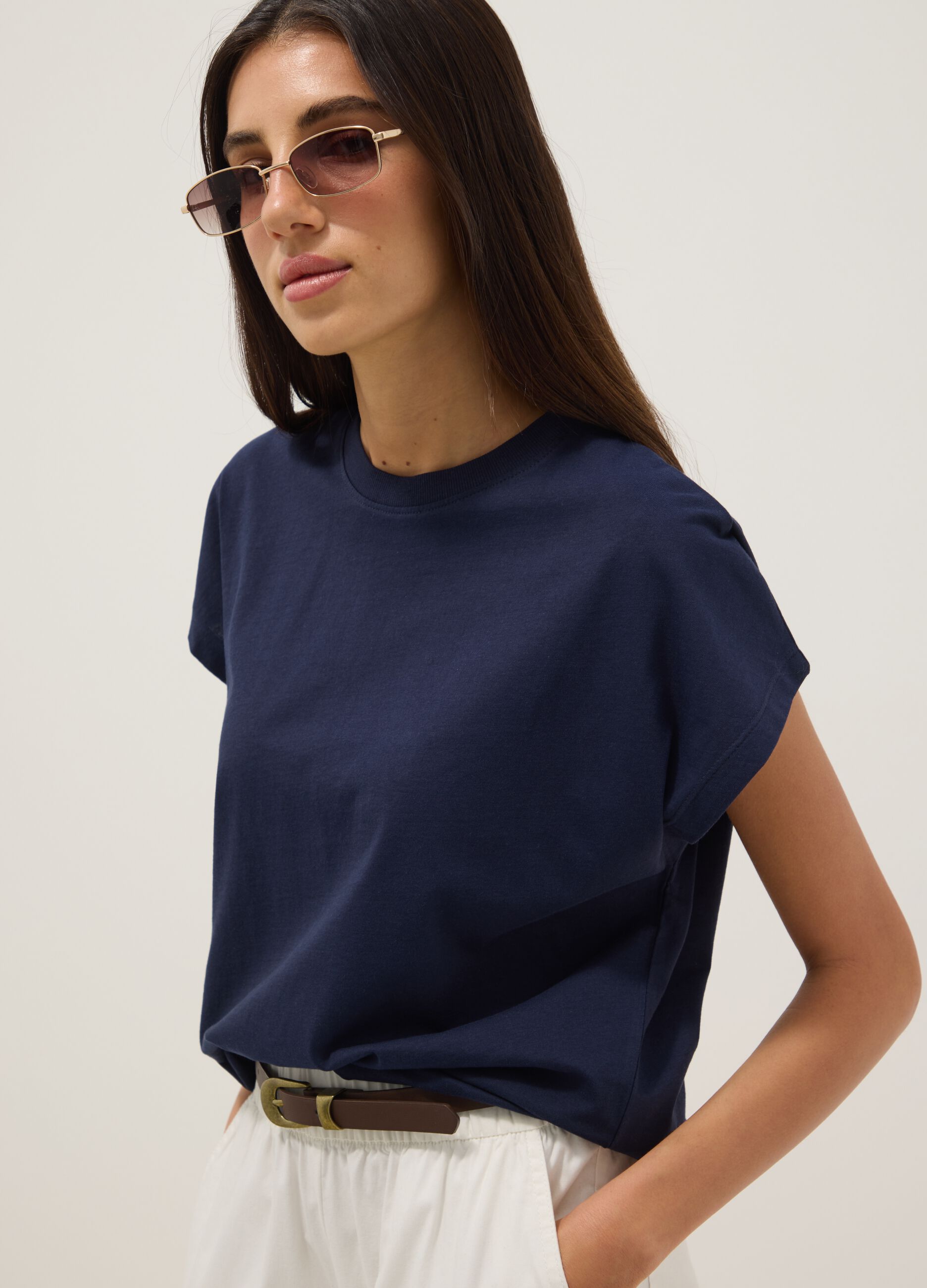 Blue fitted short-sleeve T-shirt in pure cotton