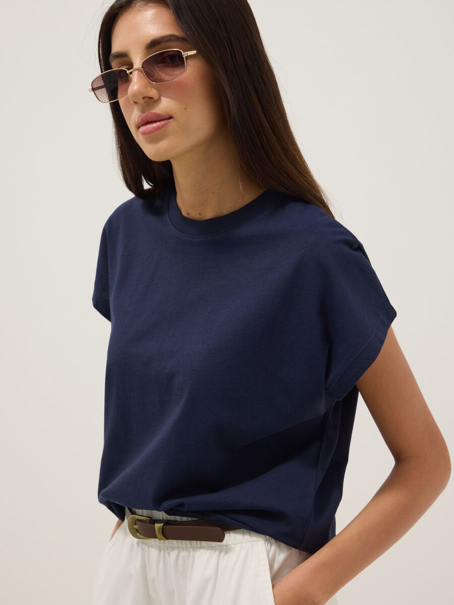 Blue fitted short-sleeve T-shirt in pure cotton_0