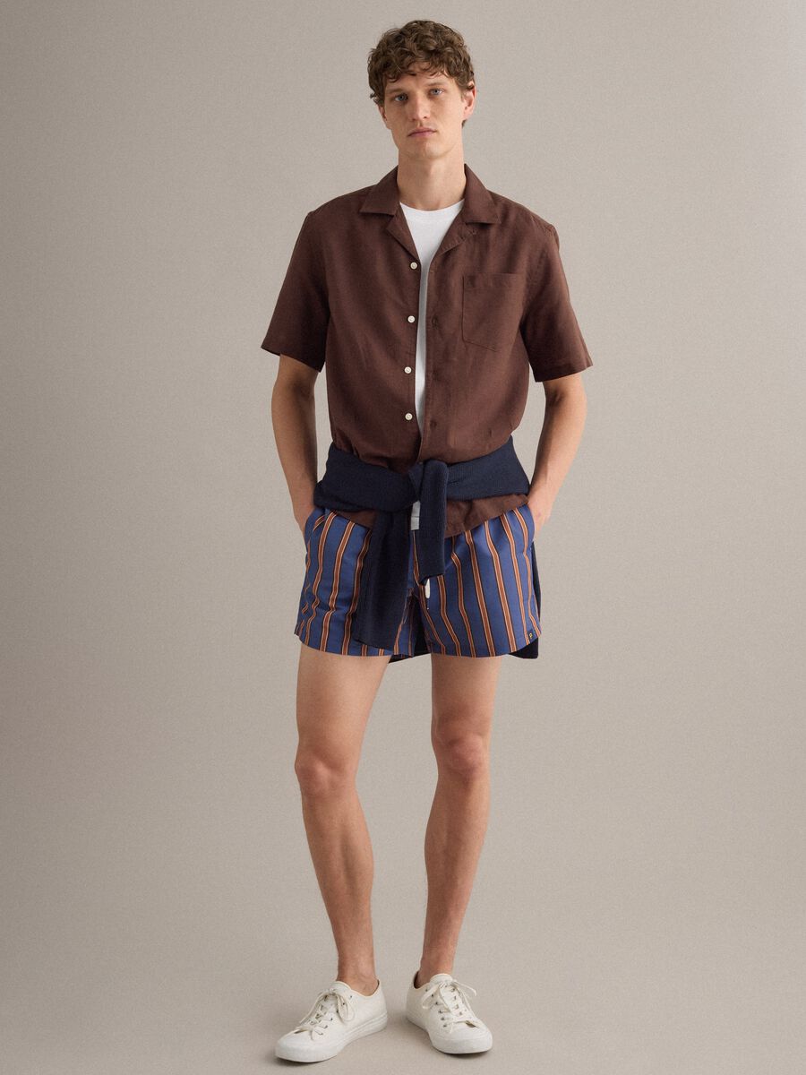 Boxer mare blu a righe marroni con coulisse_0