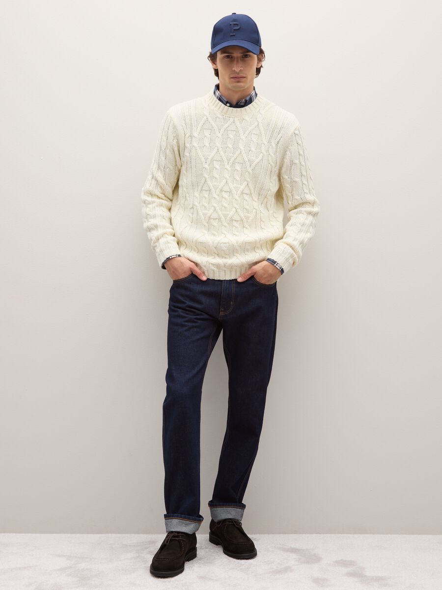 White regular fit jumper with cable pattern_1