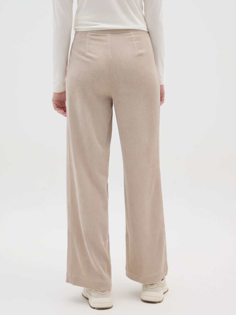 Beige Wide Leg Velvet Trousers_2