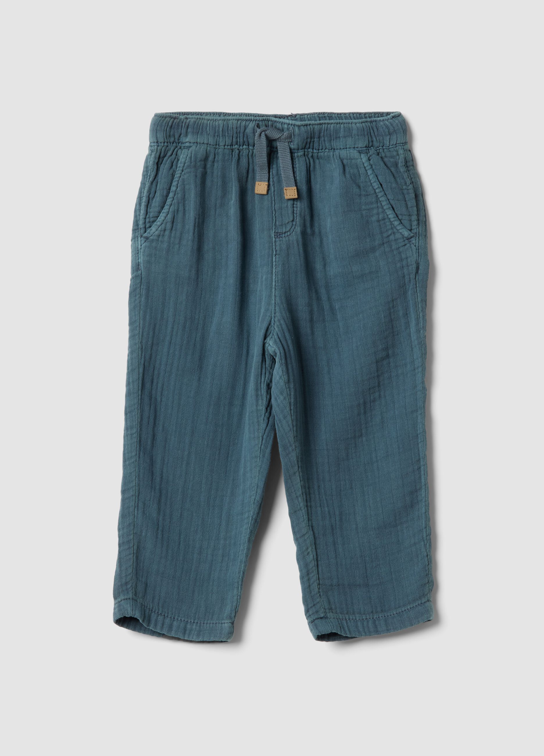Pantaloni in puro cotone blu da bimbo regular fit