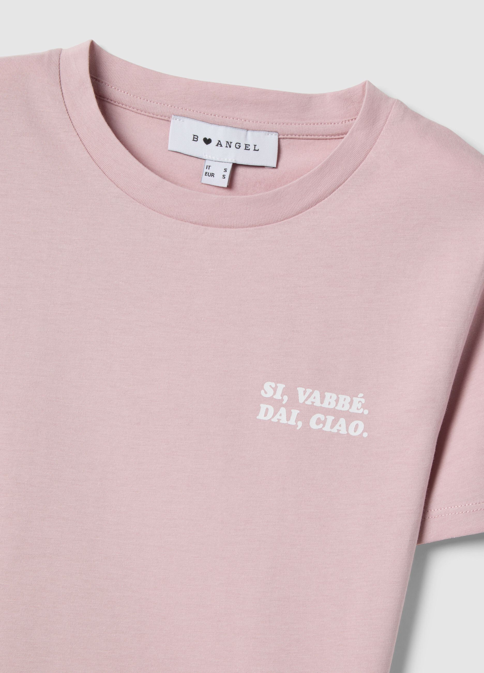T-shirt in puro cotone rosa slim fit con scritta